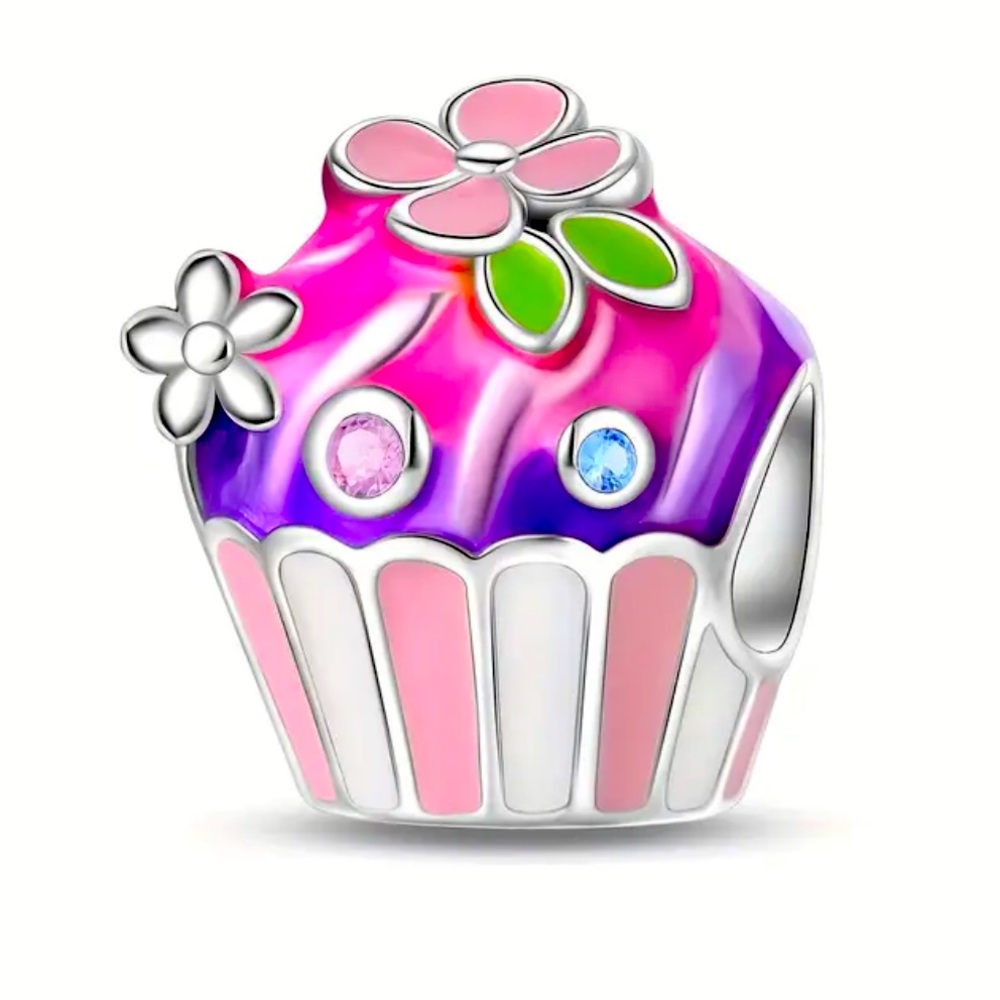 silver delicious cupcake with crystals charm NWT